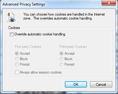 Internet Explorer 9 cookie settings